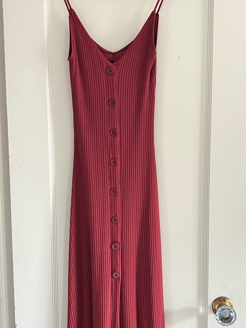 Reformation Ribbed Button-Front Midi Dress in Wine